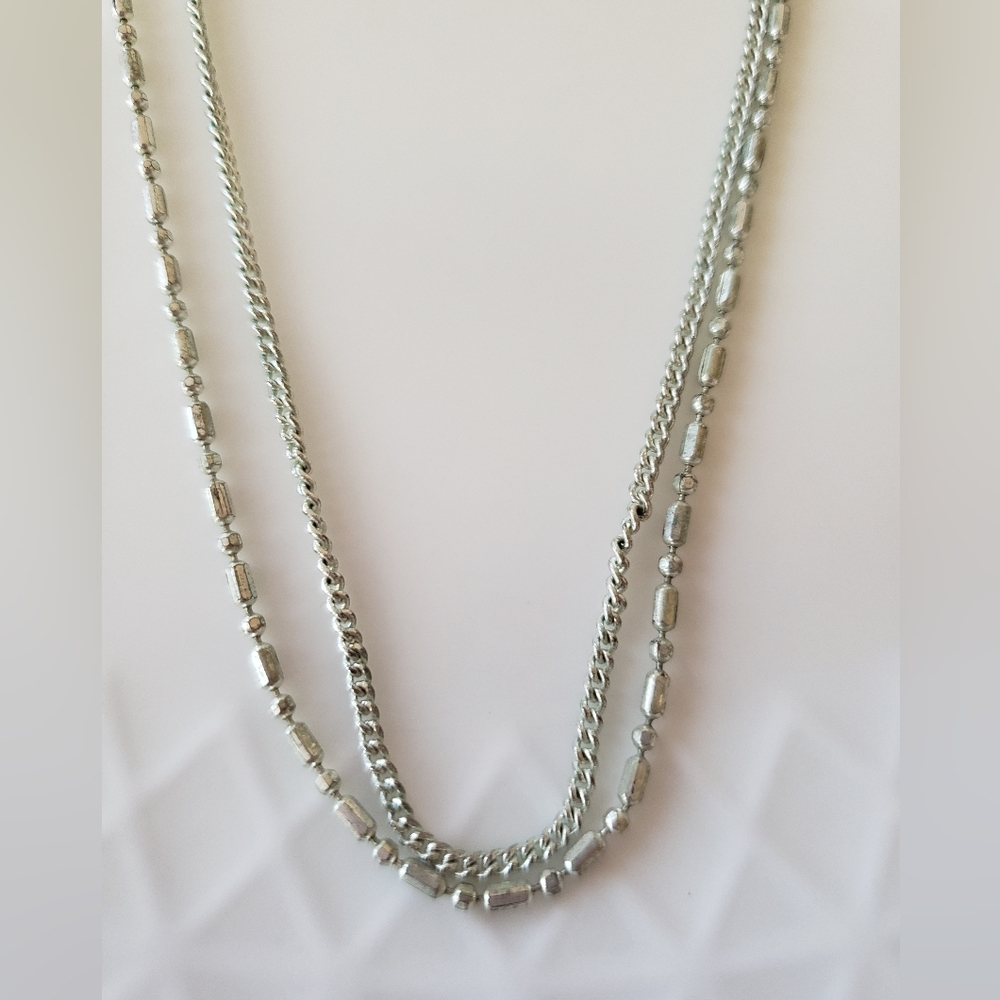 14" double-layered silver necklace